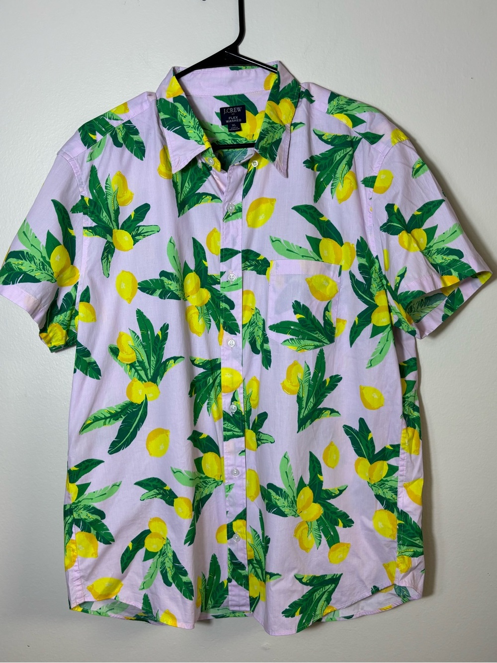 J.Crew Flex Washed Lemon Print Short Sleeve Button-Up Casual Summer Shirt XL